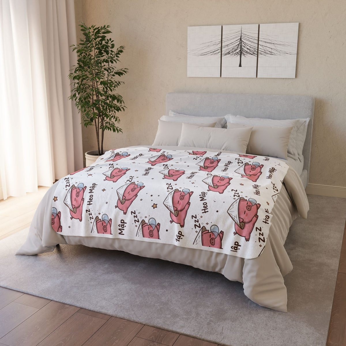 Heo Mập (Chubby Pig) Sleeping Pig Fleece Sherpa Blanket