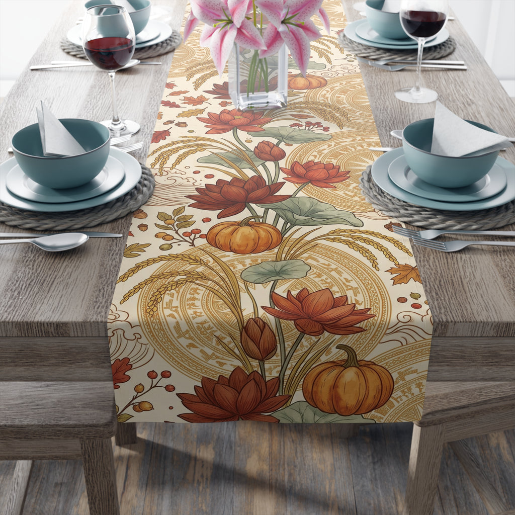 Vietnamese Autumn Lotus Thanksgiving Table Runner