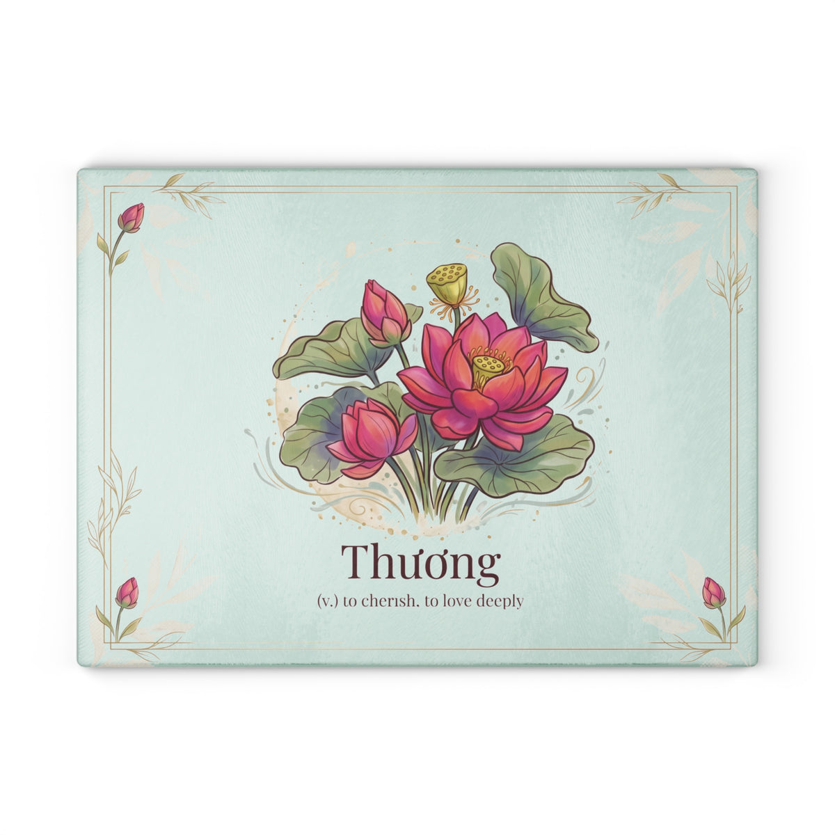 Vietnamese Watercolor Lotus Glass Cutting Board
