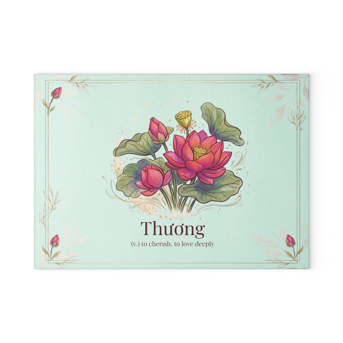 Vietnamese Watercolor Lotus Glass Cutting Board