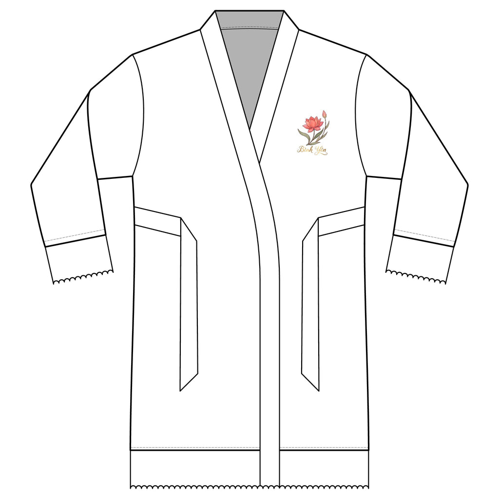 Vietnamese Bình yên (Peace) Floral Crest Satin Bridal Robe
