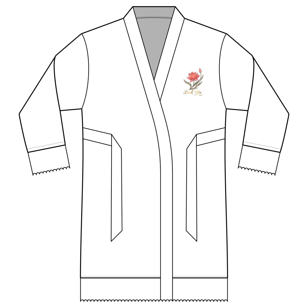 Vietnamese Bình yên (Peace) Floral Crest Satin Bridal Robe