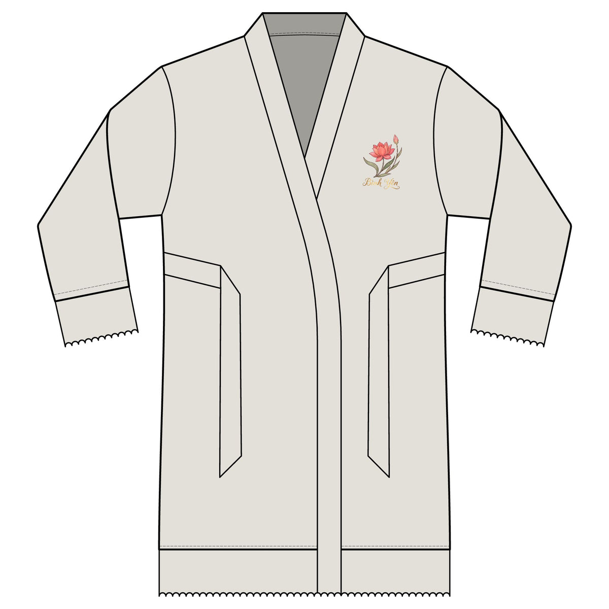 Vietnamese Bình yên (Peace) Floral Crest Satin Bridal Robe