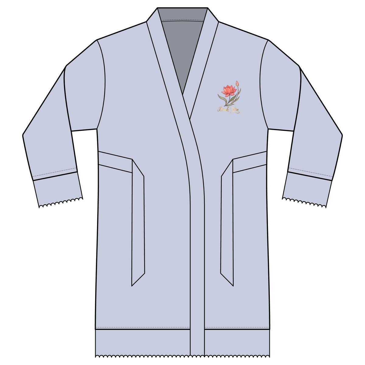 Vietnamese Bình yên (Peace) Floral Crest Satin Bridal Robe