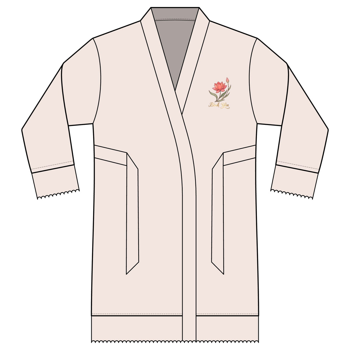 Vietnamese Bình yên (Peace) Floral Crest Satin Bridal Robe