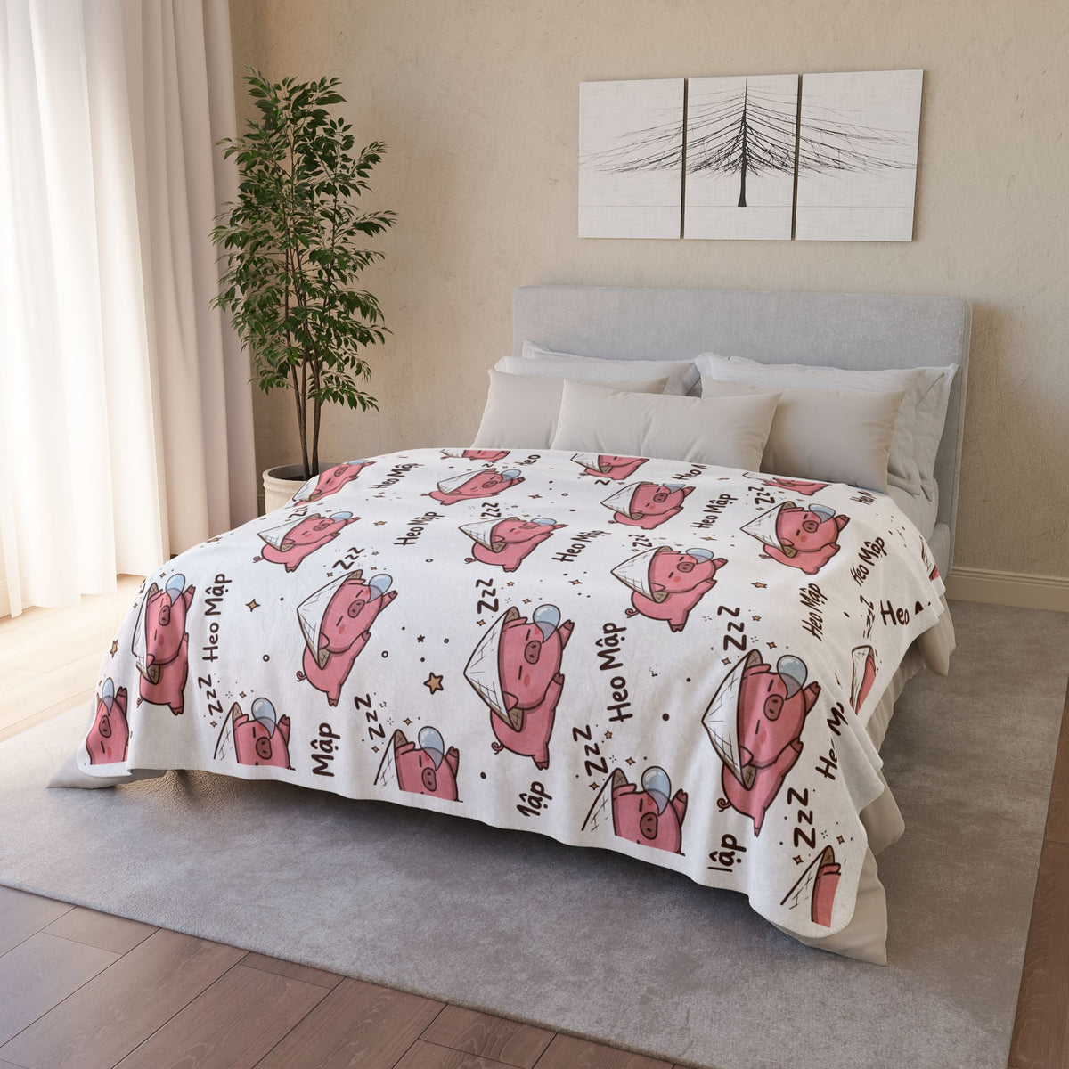 Heo Mập (Chubby Pig) Sleeping Pig Fleece Sherpa Blanket