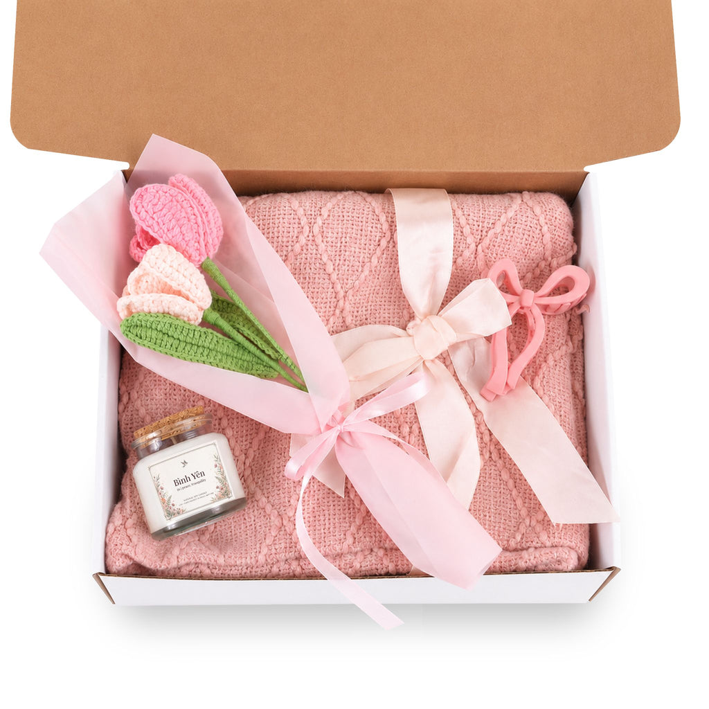 Vietnamese Bình yên (Peace) Candle & Blush Blanket Gift Set