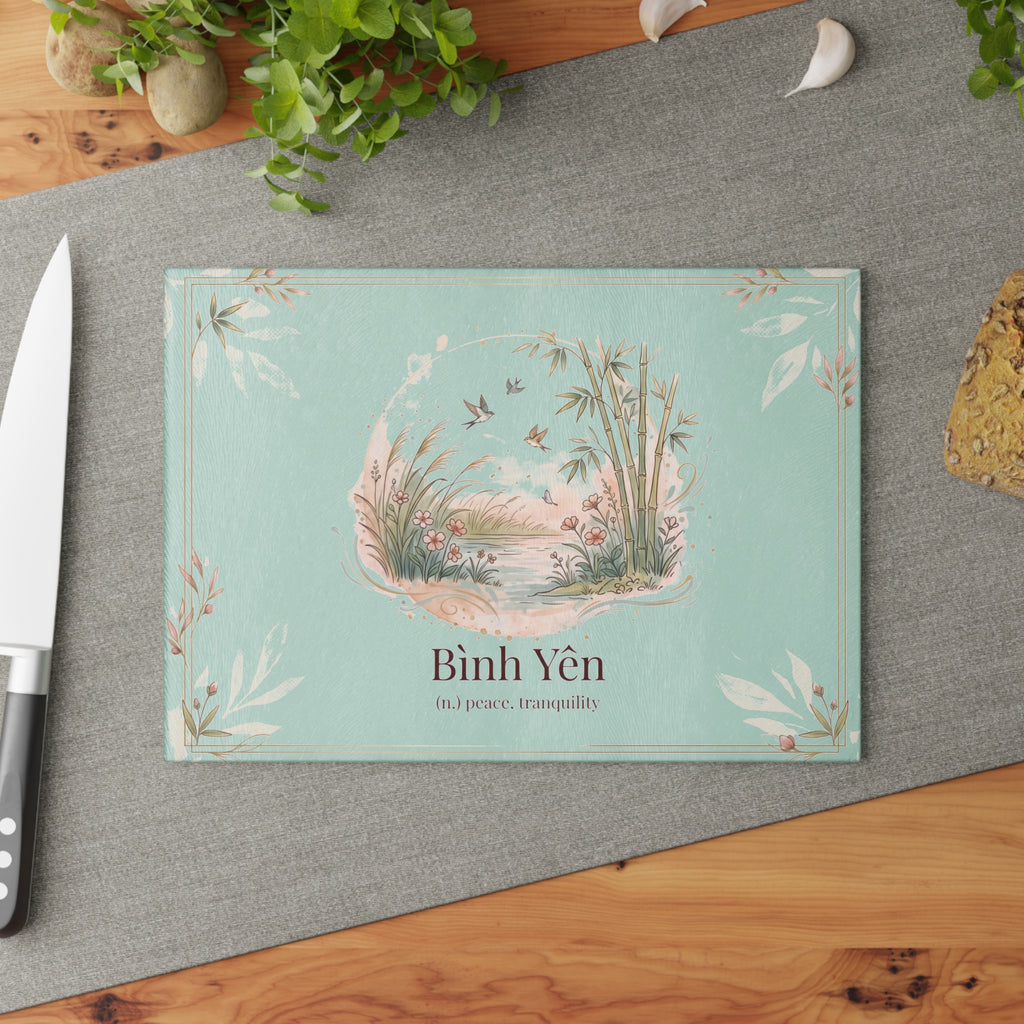 Vietnamese Bamboo Bình Yên (Peace) Glass Cutting Board