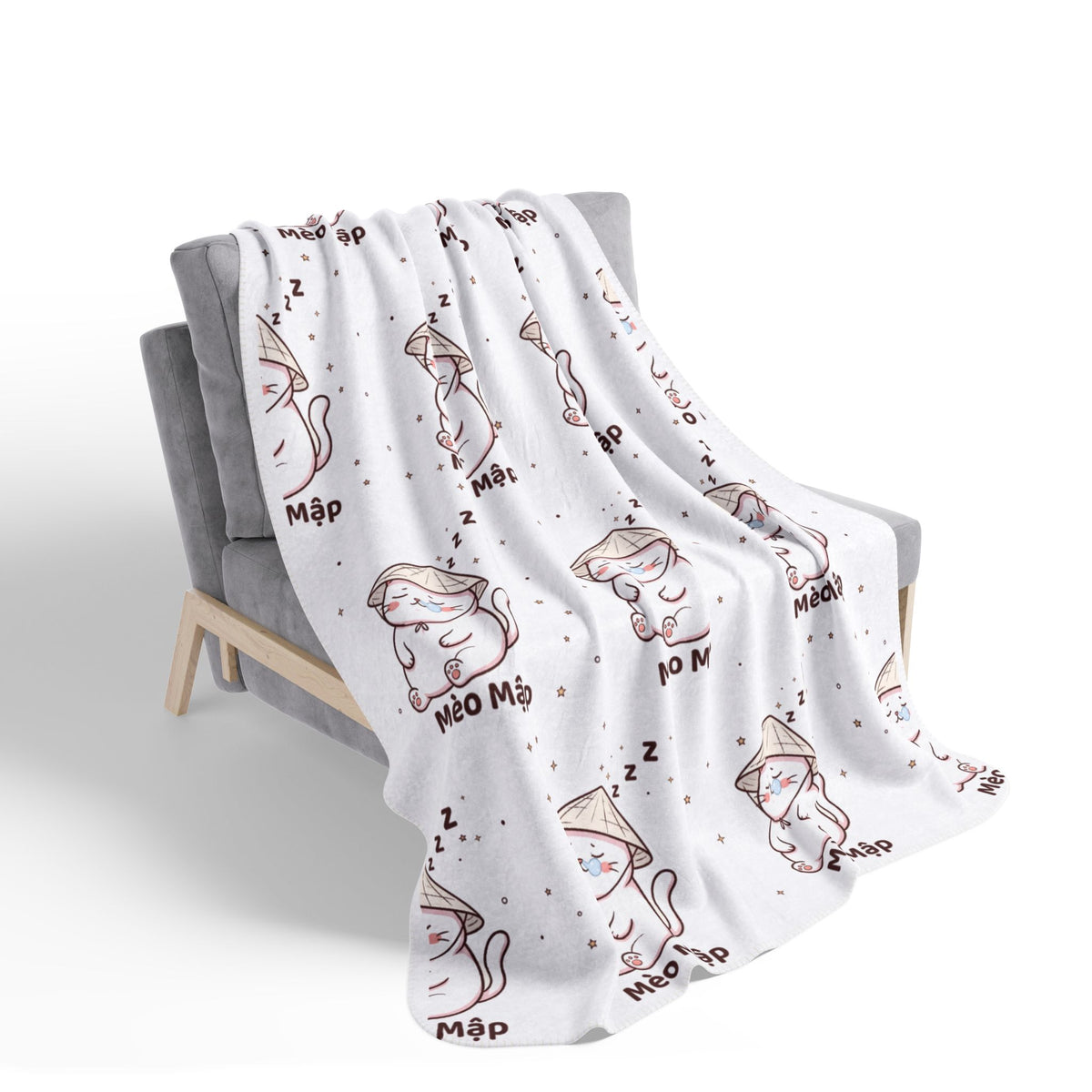 Mèo Lười (Lazy Cat) Sleeping Cat Fleece Sherpa Blanket