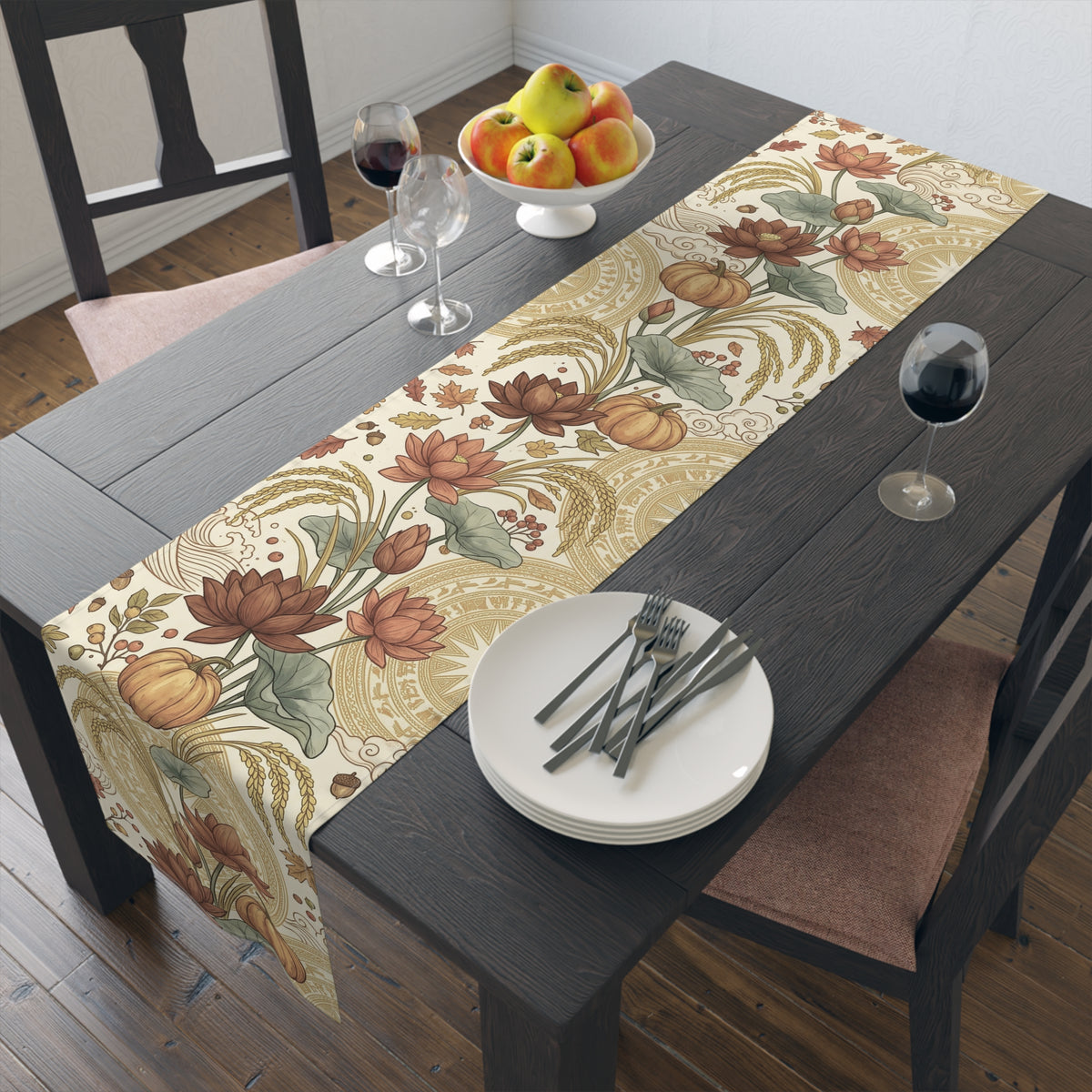 Vietnamese Autumn Lotus Thanksgiving Table Runner