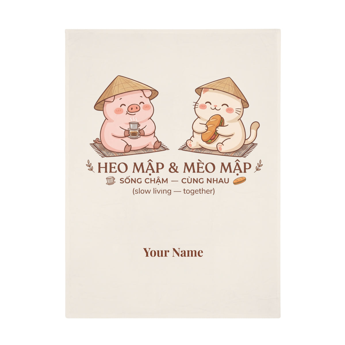 Chubby Pig & Chubby Cat Plush Fleece Blanket