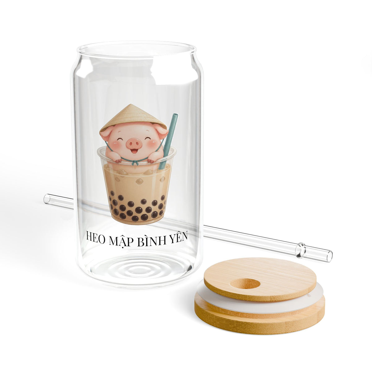 Cute Heo Mập (Chubby Pig) Glass Can
