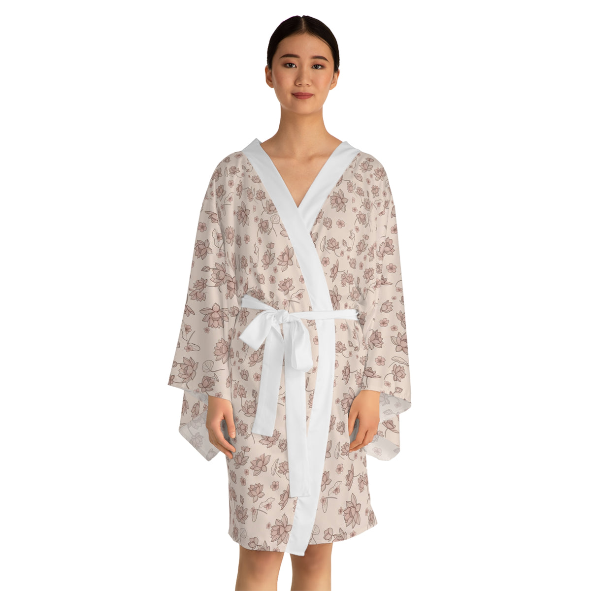 Vietnamese Lotus Floral Kimono Robe