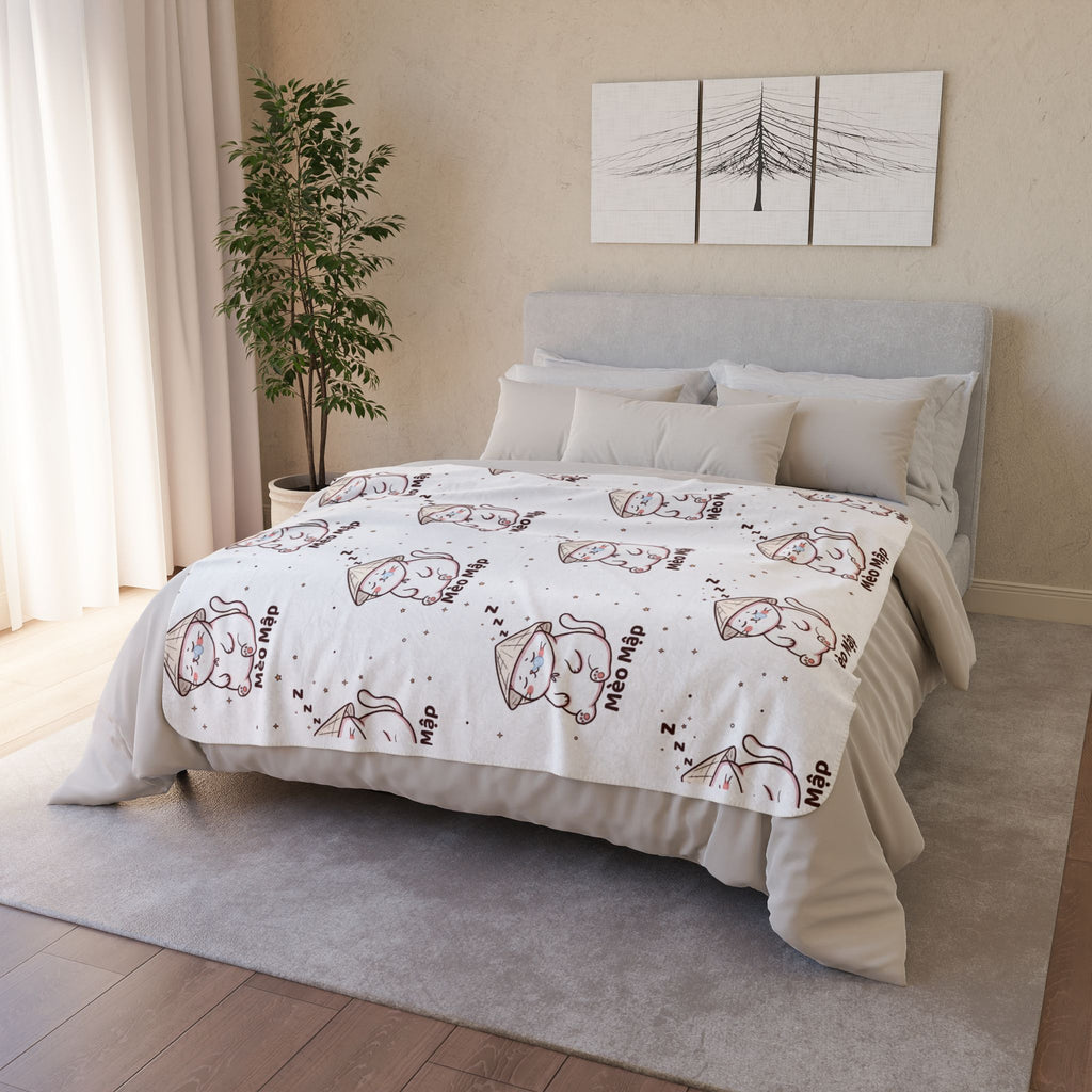 Mèo Lười (Lazy Cat) Sleeping Cat Fleece Sherpa Blanket