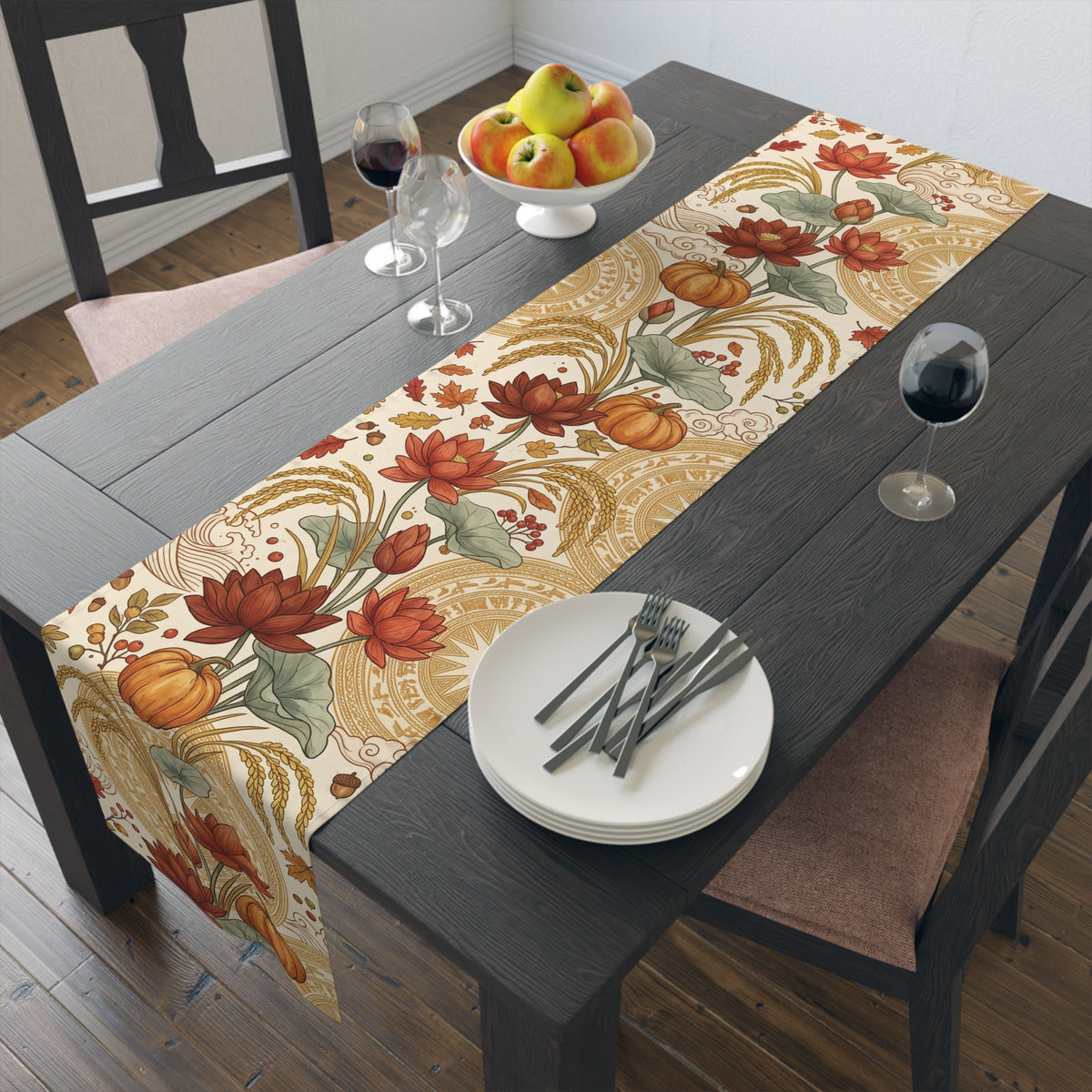 Vietnamese Autumn Lotus Thanksgiving Table Runner