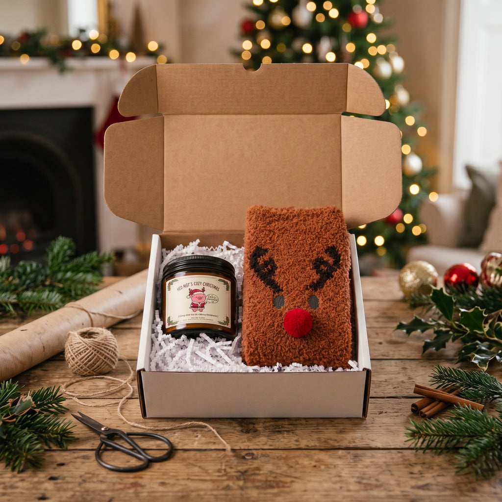 Scented Candle & Reindeer Socks Christmas Gift