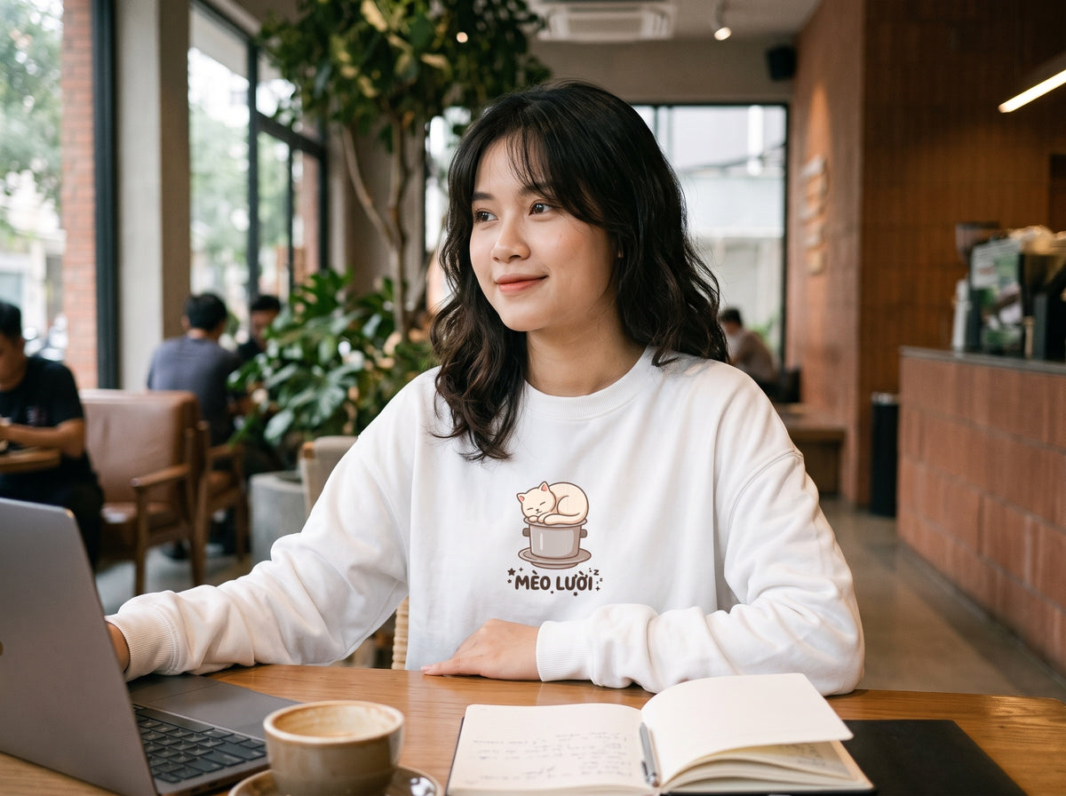 Mèo Lười (Lazy Cat) Coffee Lover Sweatshirt