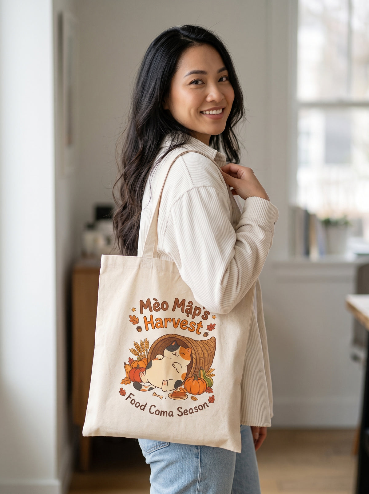 Mèo Lười (Lazy Cat) Thanksgiving Tote Bag