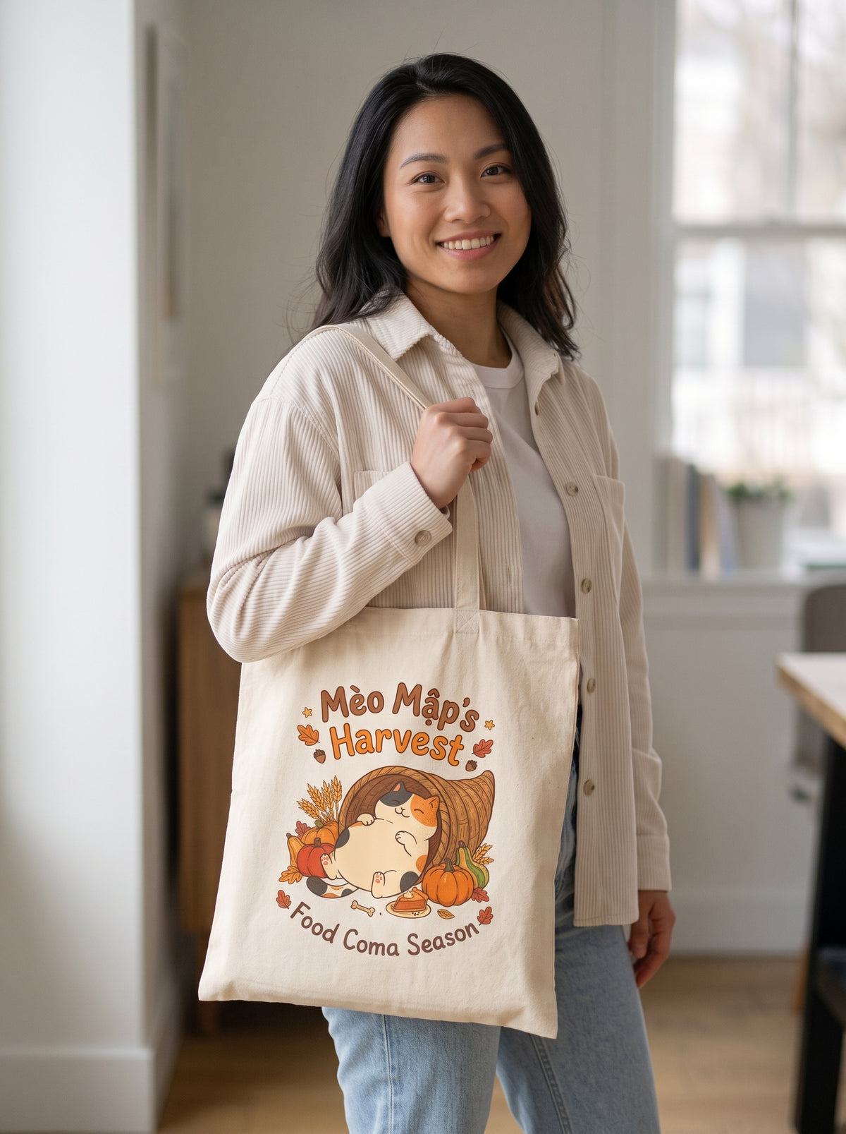 Mèo Lười (Lazy Cat) Thanksgiving Tote Bag