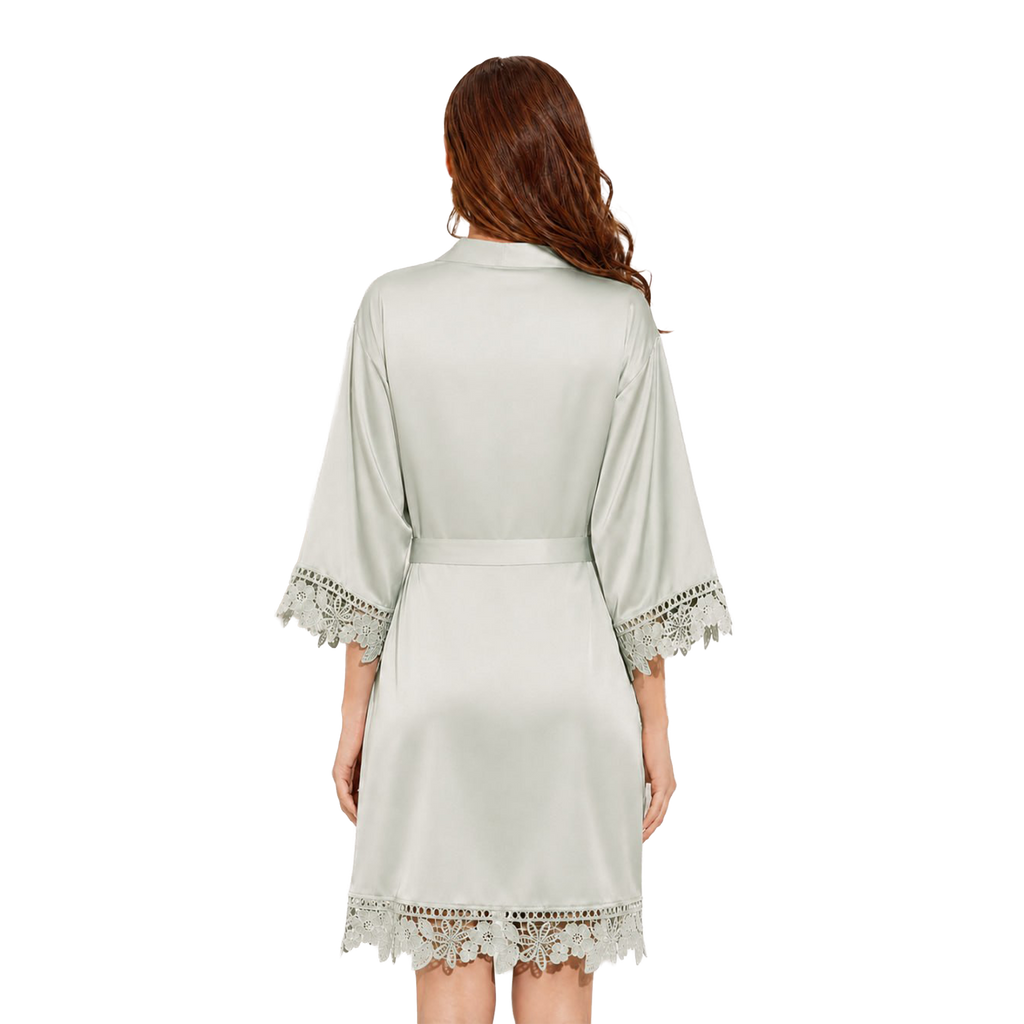 Vietnamese Bình yên (Peace) Floral Crest Satin Bridal Robe
