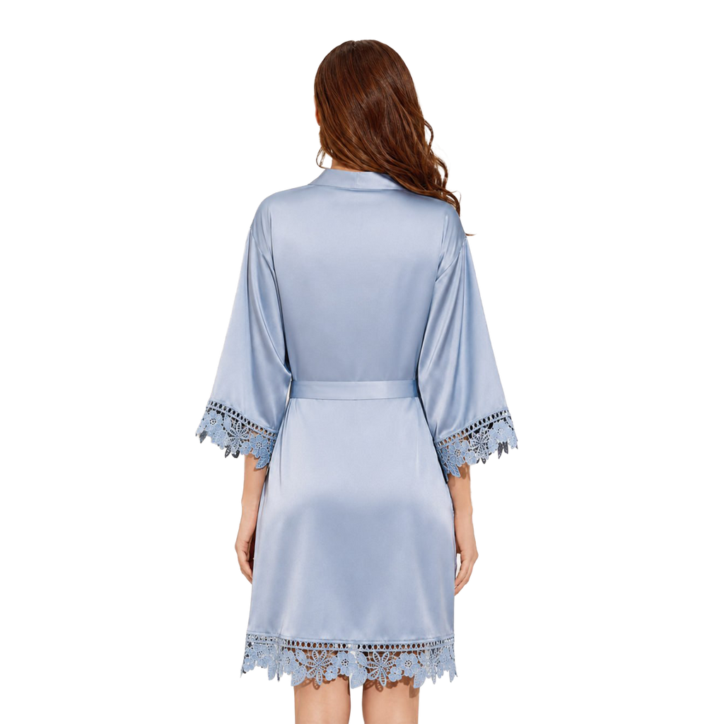 Vietnamese Bình yên (Peace) Floral Crest Satin Bridal Robe