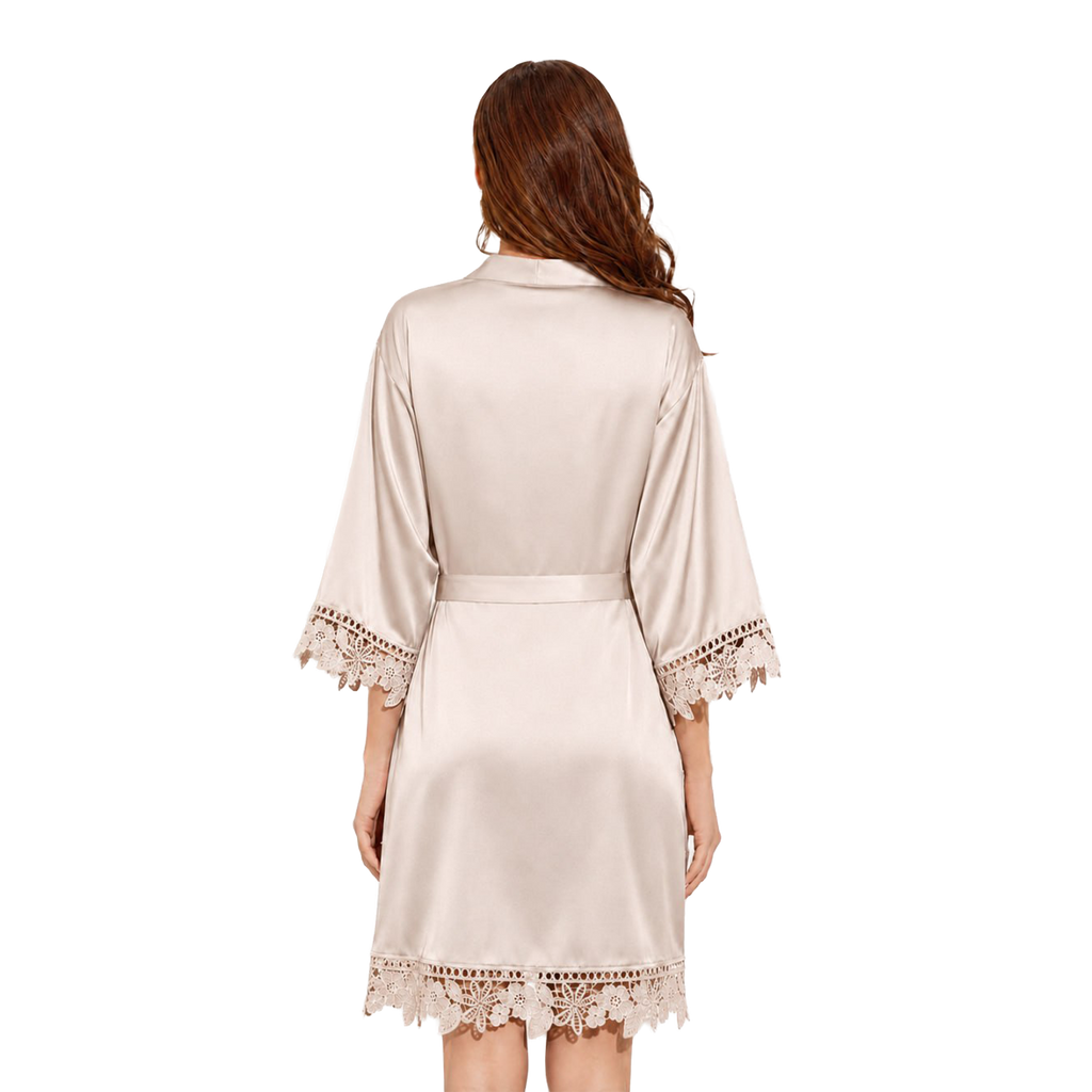 Vietnamese Bình yên (Peace) Floral Crest Satin Bridal Robe