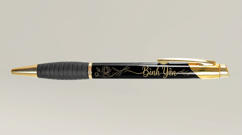 Bình Yên Floral Engraved Brass Ballpoint Pen