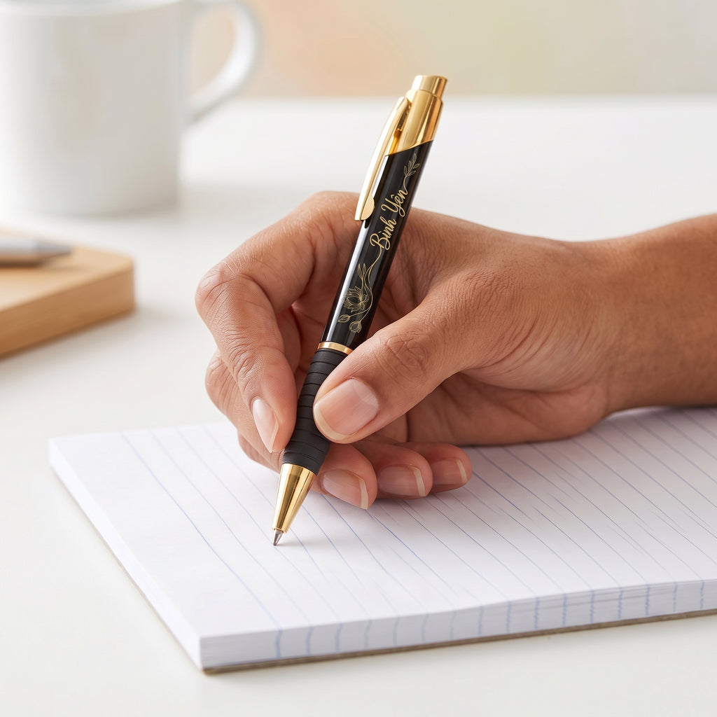 Bình Yên Floral Engraved Brass Ballpoint Pen