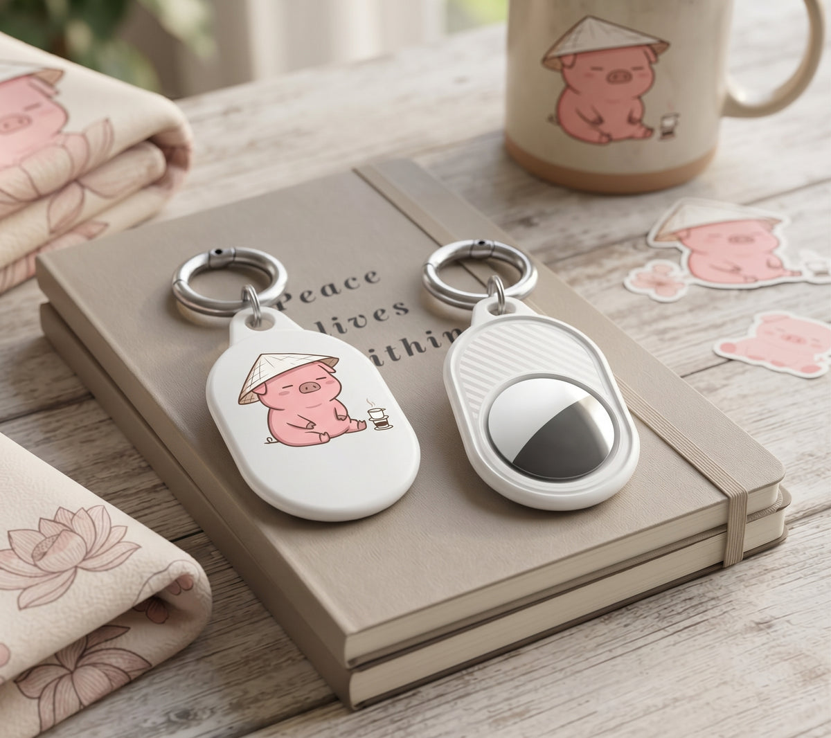Cute Heo Mập (Chubby Pig) AirTag Holder Keychain