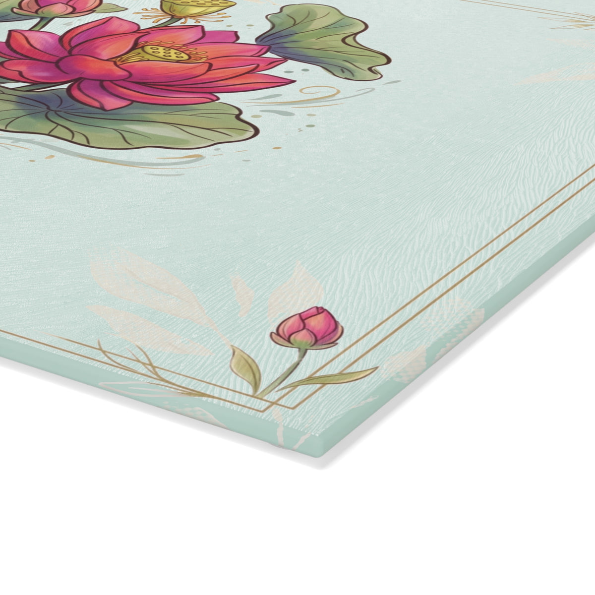 Vietnamese Watercolor Lotus Glass Cutting Board