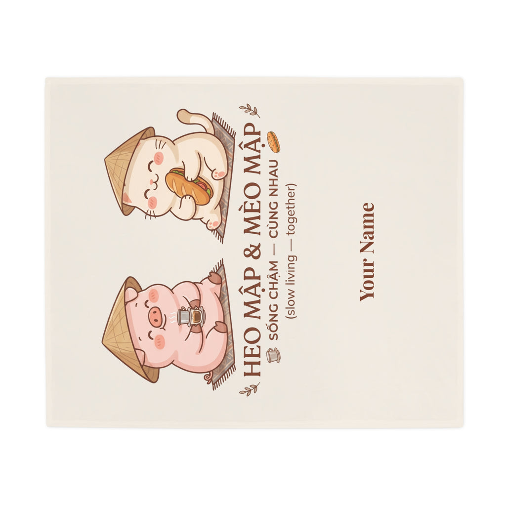 Chubby Pig & Chubby Cat Plush Fleece Blanket