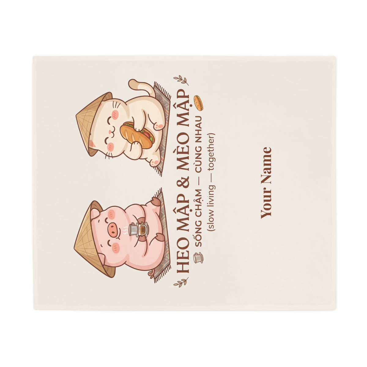 Chubby Pig & Chubby Cat Plush Fleece Blanket
