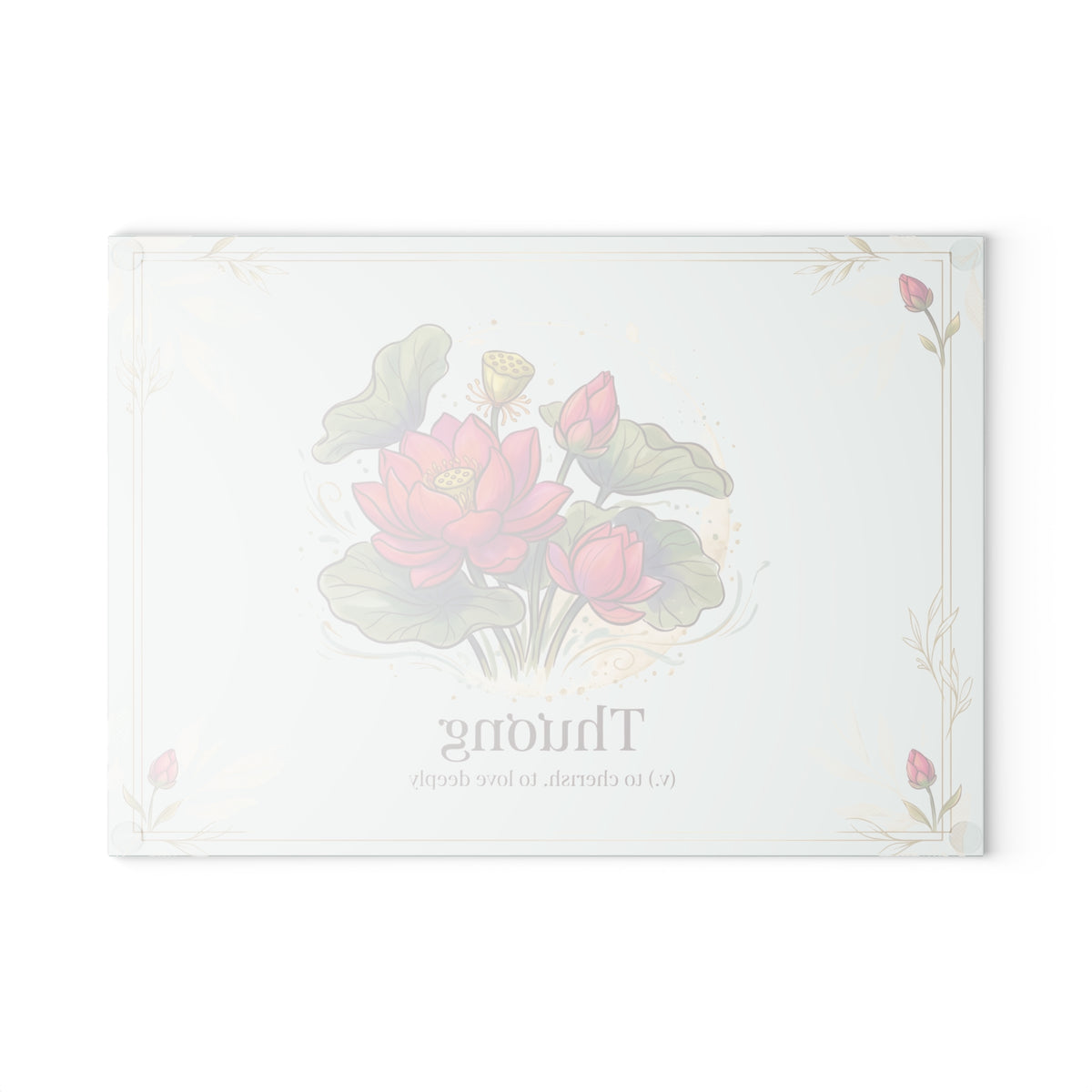 Vietnamese Watercolor Lotus Glass Cutting Board