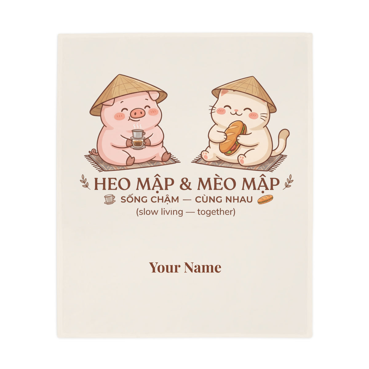 Chubby Pig & Chubby Cat Plush Fleece Blanket