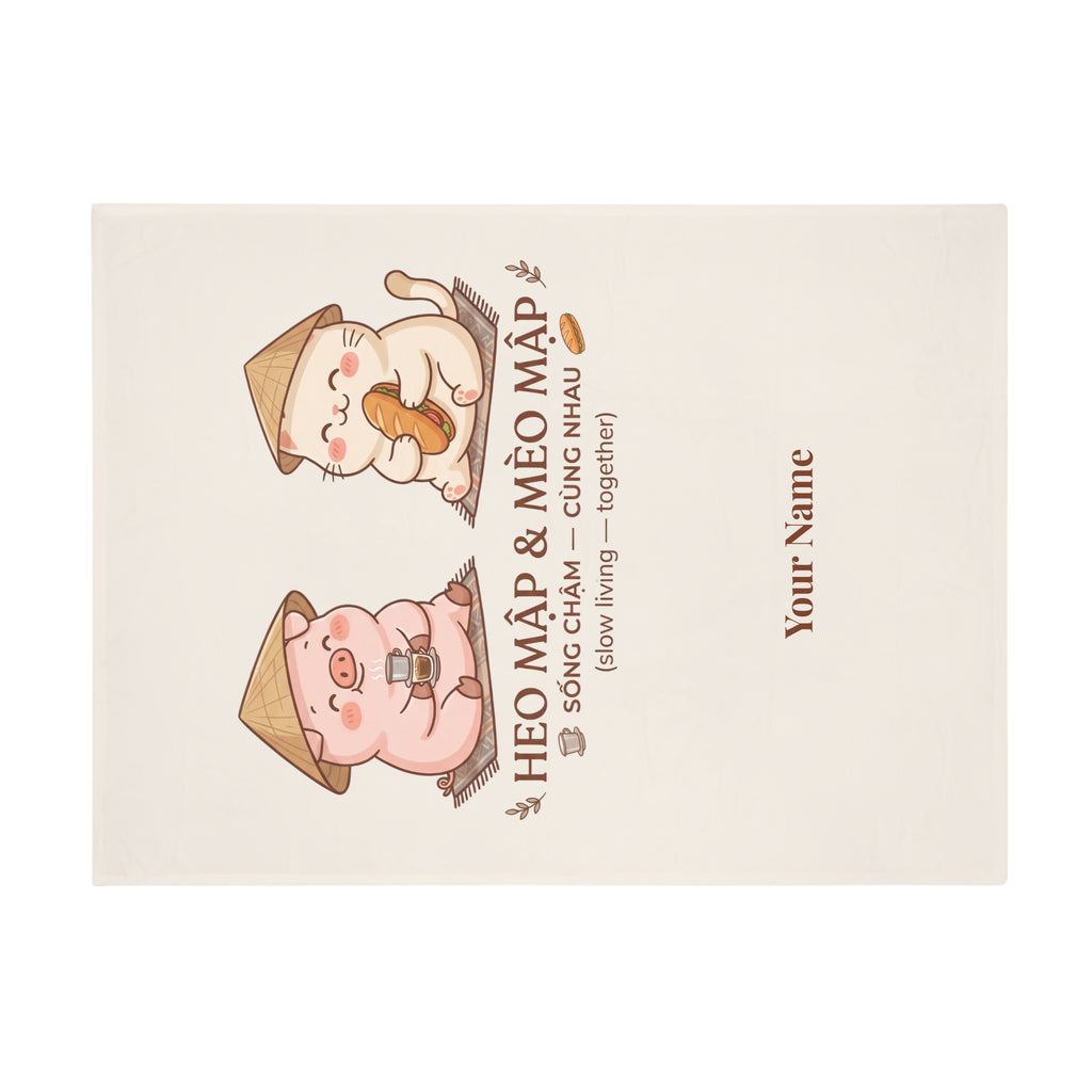 Chubby Pig & Chubby Cat Plush Fleece Blanket