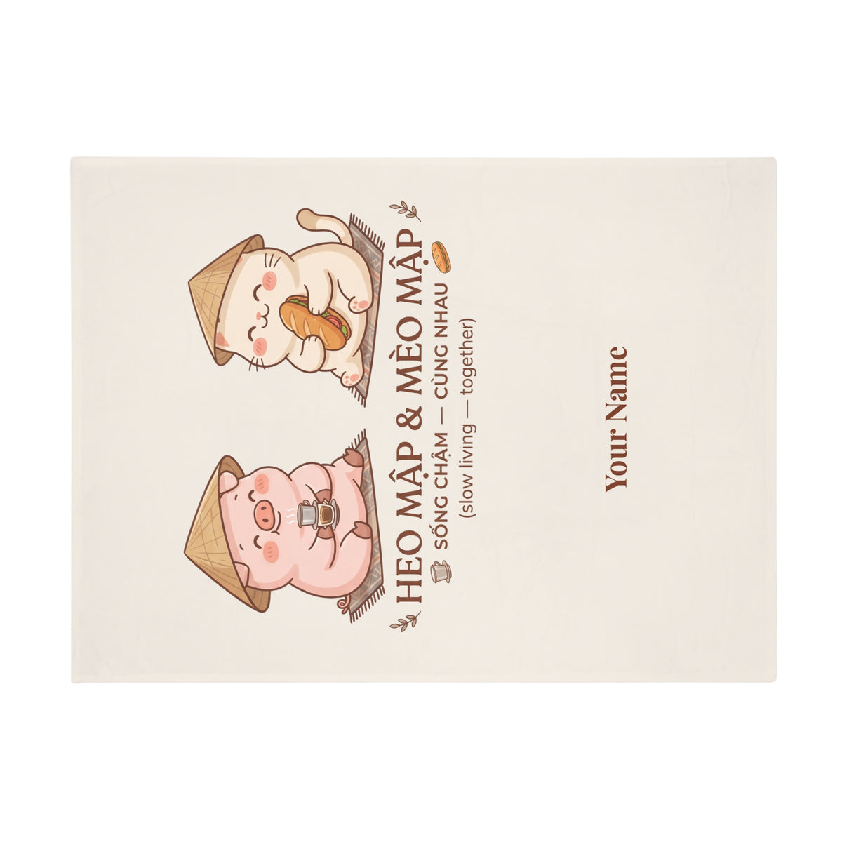 Chubby Pig & Chubby Cat Plush Fleece Blanket