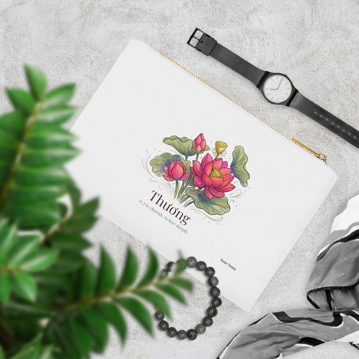 Vietnamese Lotus & "Thương (To love, To cherish)" Cosmetic Bag