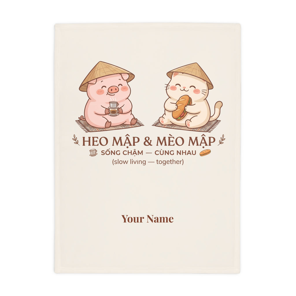 Chubby Pig & Chubby Cat Plush Fleece Blanket