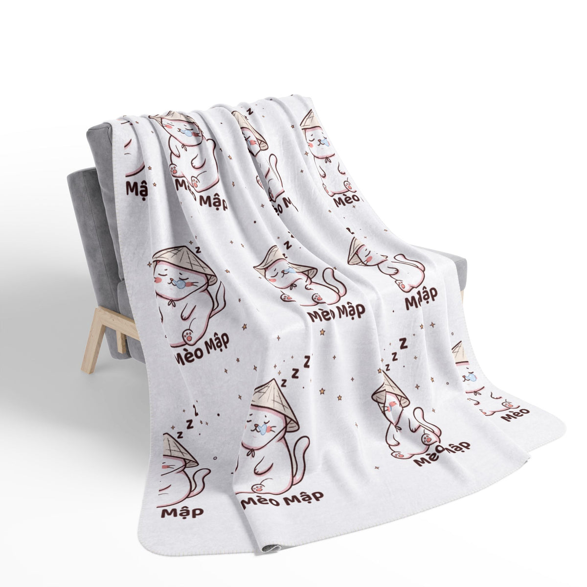 Mèo Lười (Lazy Cat) Sleeping Cat Fleece Sherpa Blanket