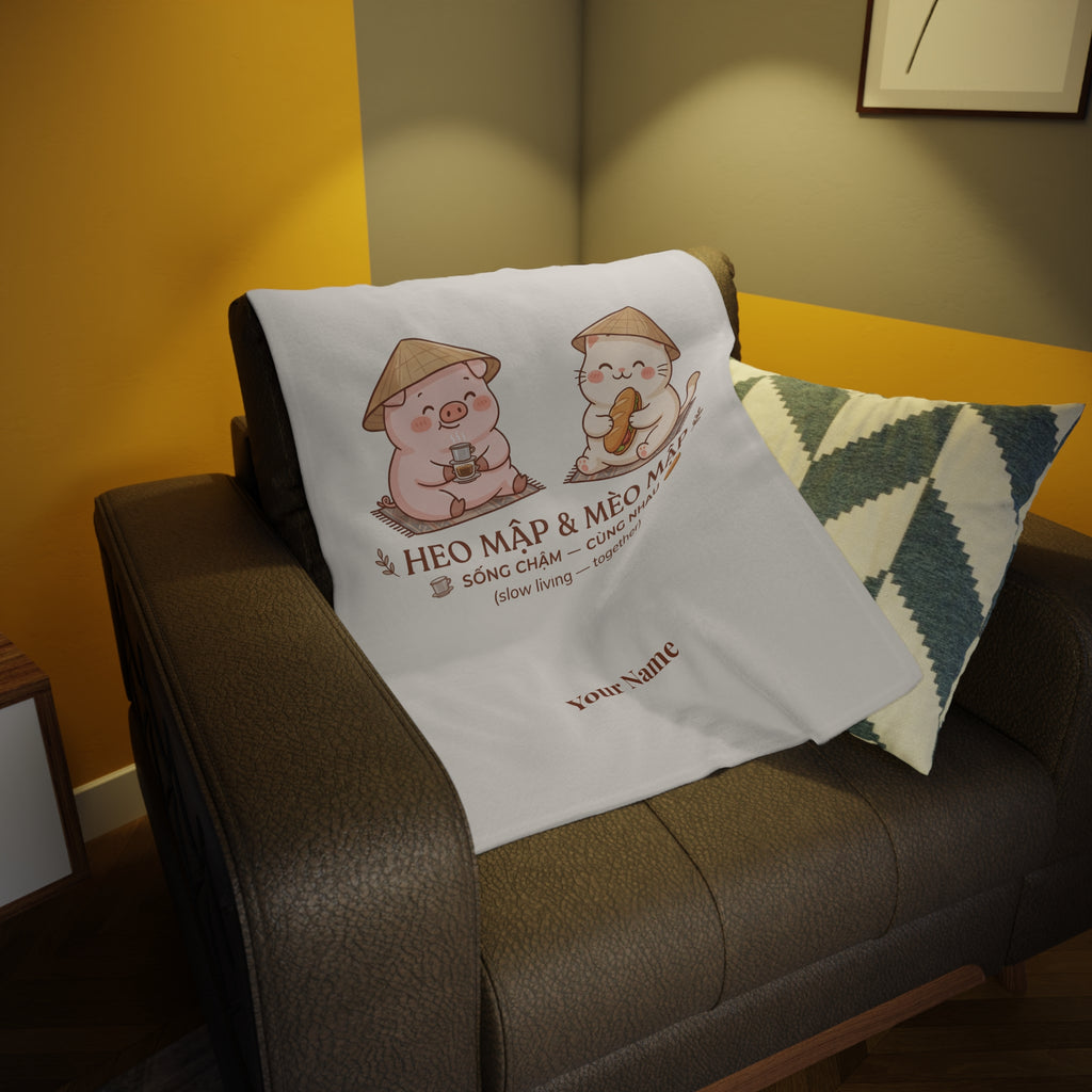 Chubby Pig & Chubby Cat Plush Fleece Blanket