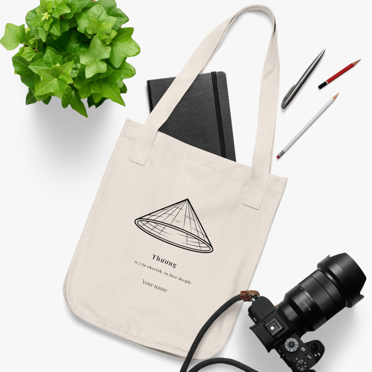 Vietnamese Nón Lá (Conical hat)Tote | "Thuong (To love, To cherish)"