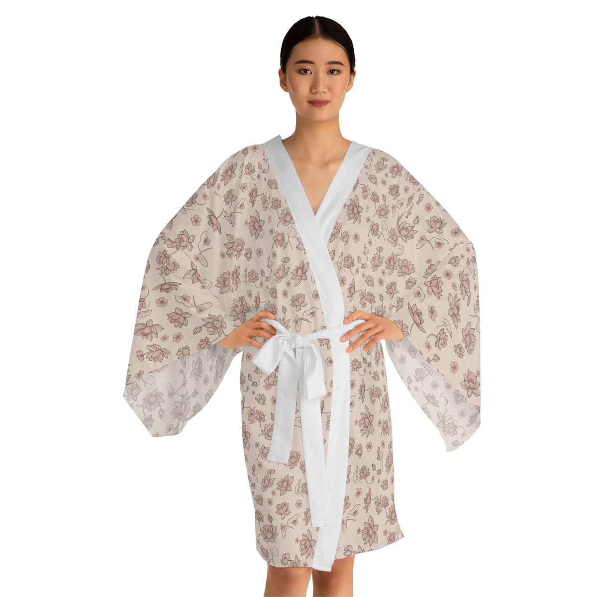 Vietnamese Lotus Floral Kimono Robe