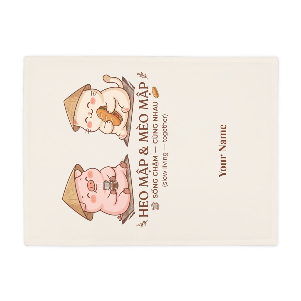 Chubby Pig & Chubby Cat Plush Fleece Blanket