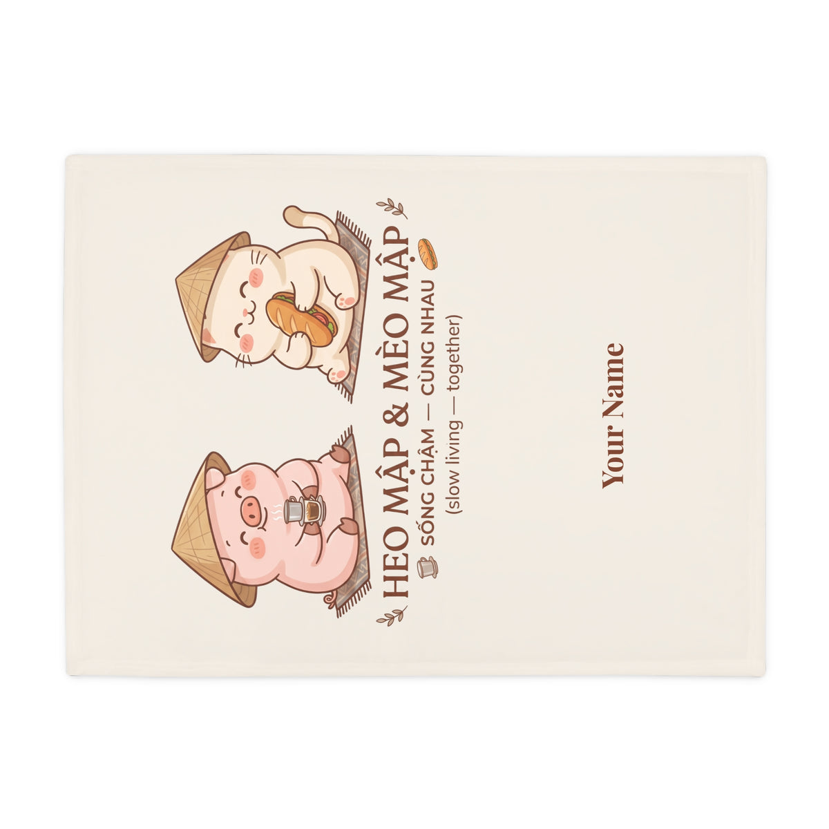 Chubby Pig & Chubby Cat Plush Fleece Blanket